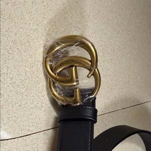 Gucci Black Belt with Gold Interlocking Buckle